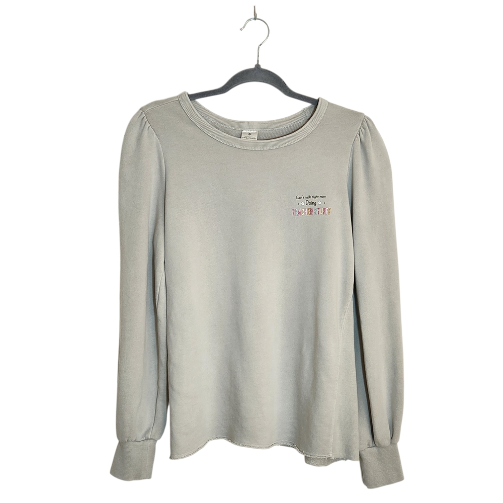 Teacher Graphic Sweatshirt Taupe “Can’t Talk Right Now Doing Teacher Stuff” Sz M